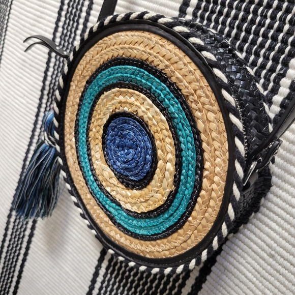 Rebecca Minkoff Straw Circle Cross Body Blue Multi Color Bag - Picture 5 of 16